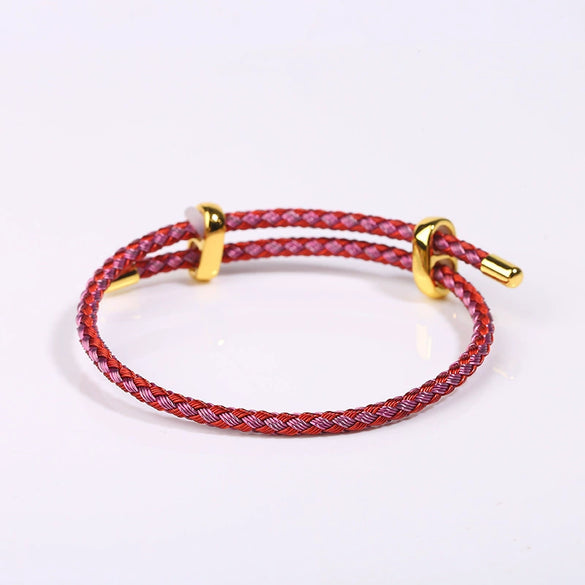 Adjustable Waterproof Bracelet With Lucky Beads Made Of Steel Wire Red Rope And Leather Rope Electroplated Sand Gold Diy Bracelet Accessories