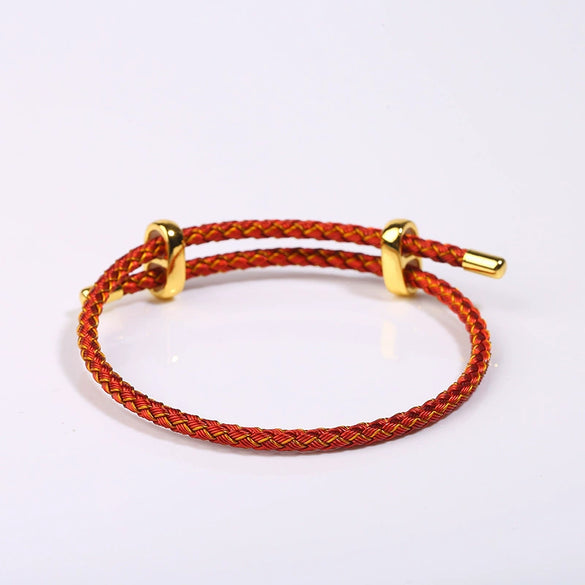 Adjustable Waterproof Bracelet With Lucky Beads Made Of Steel Wire Red Rope And Leather Rope Electroplated Sand Gold Diy Bracelet Accessories