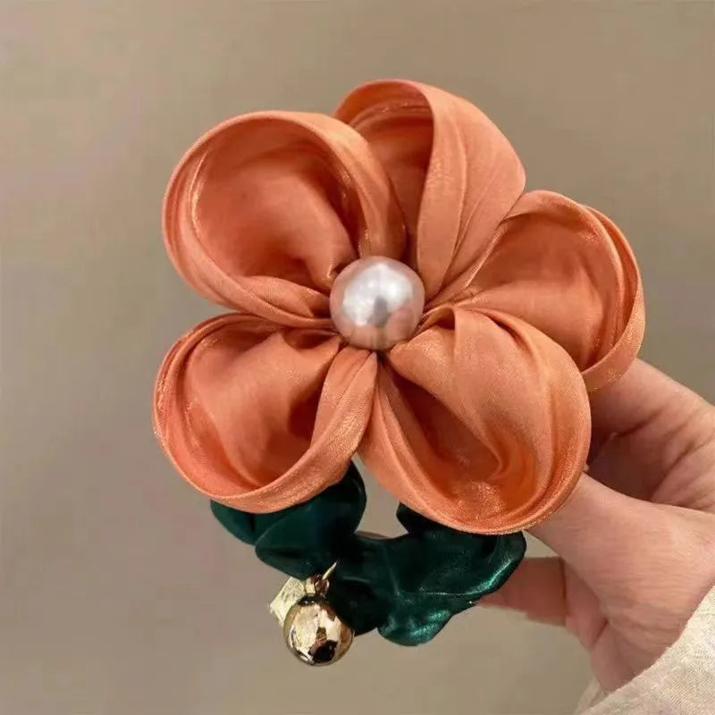 Advanced Sense Flower Hair Band Mori-Style Fairy Hair Rope Women'S Big Bowel Band Hair Rubber Band Telephone Line Hair Rope Hairpin