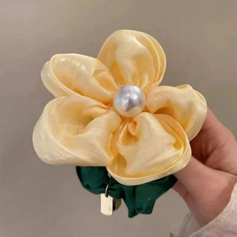 Advanced Sense Flower Hair Band Mori-Style Fairy Hair Rope Women'S Big Bowel Band Hair Rubber Band Telephone Line Hair Rope Hairpin