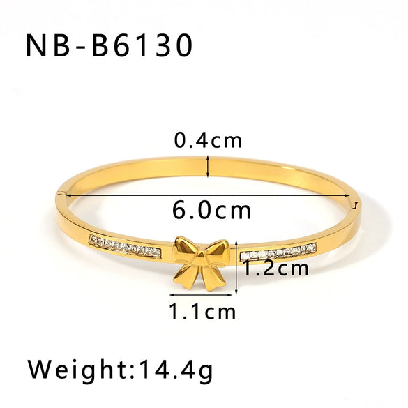 African Women's Bow Set Zircon Asymmetric Personality Stainless Steel Buckle Bracelet 18K Furnace Vacuum Plated