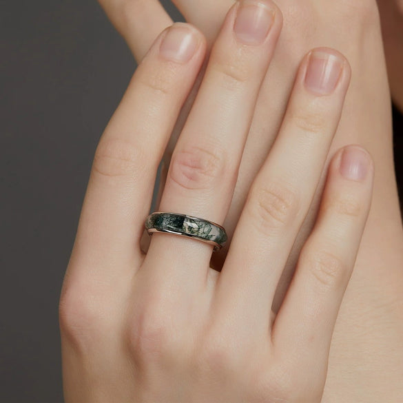 Agate Ring S925 Silver Geometric Style Diamond Inlay For Women