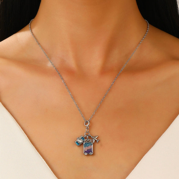 Aircraft Suitcase Pendant Necklace For Women Alloy Electroplated Creative Design Regular Chain
