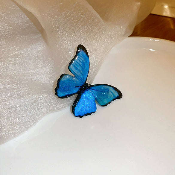 All Match Princess Style Sweet Literary Jewelry Suit With Gradient Blue Butterfly Pattern Alloy Ear Hook Bracelet And Necklace Dripping Oil Treatment