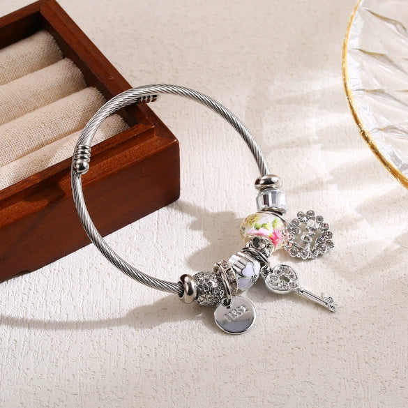 Allmatch Diamondencrusted Fashion Alloy Bracelet With Bee And Heart Patterns For Women