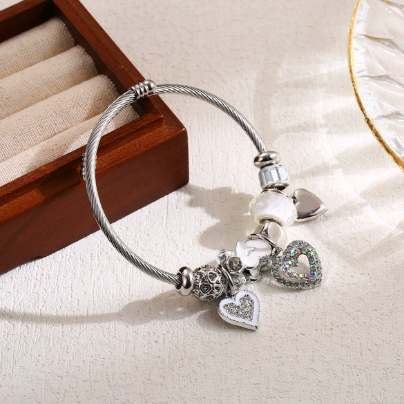 Allmatch Diamondencrusted Fashion Alloy Bracelet With Bee And Heart Patterns For Women