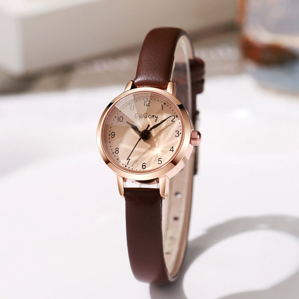 Allmatch Fashion Female Watch With Alloy Case And Pu Strap Round Dial Sweet Style