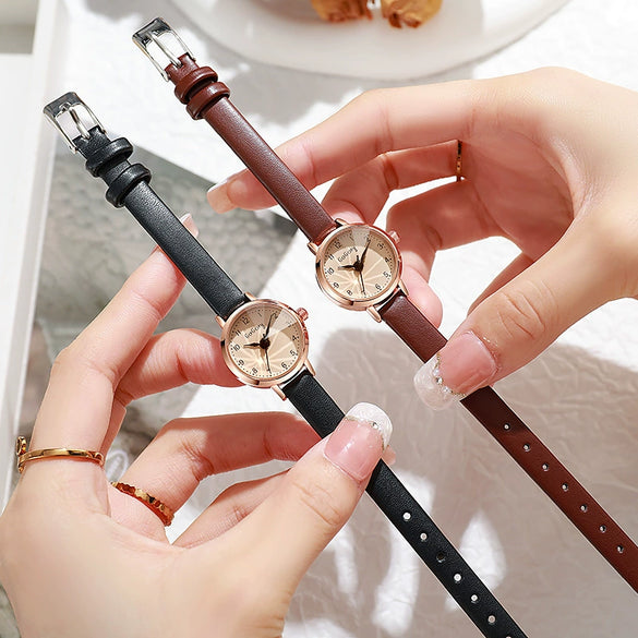 Allmatch Fashion Female Watch With Alloy Case And Pu Strap Round Dial Sweet Style