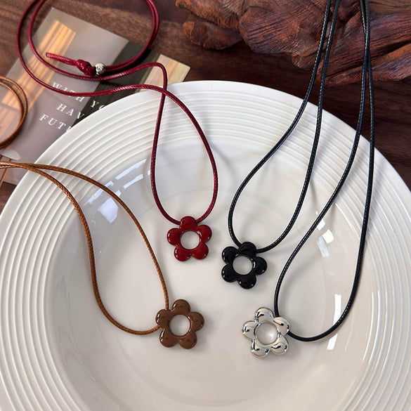 Allmatch Flower Wax Rope Alloy Necklace With Baking Paint And Geometric Style For Women