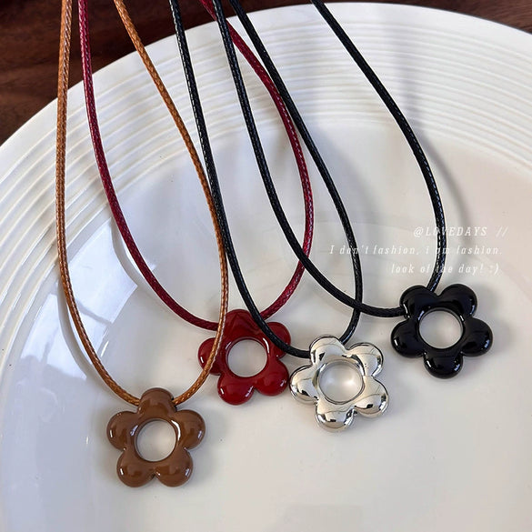 Allmatch Flower Wax Rope Alloy Necklace With Baking Paint And Geometric Style For Women