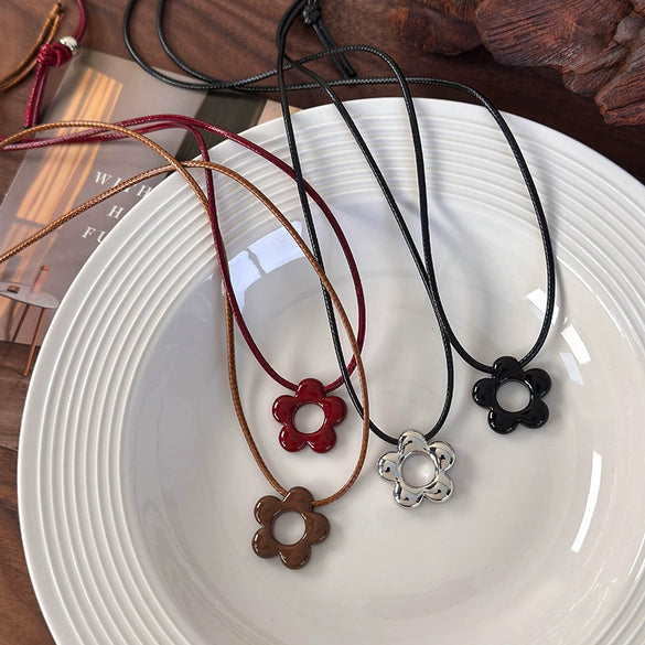 Allmatch Flower Wax Rope Alloy Necklace With Baking Paint And Geometric Style For Women