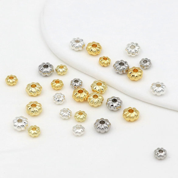 Allmatch Geometric Alloy Flat Beads With Pumpkin Lantern Pattern 18K Goldplated For Diy Handmade Beading