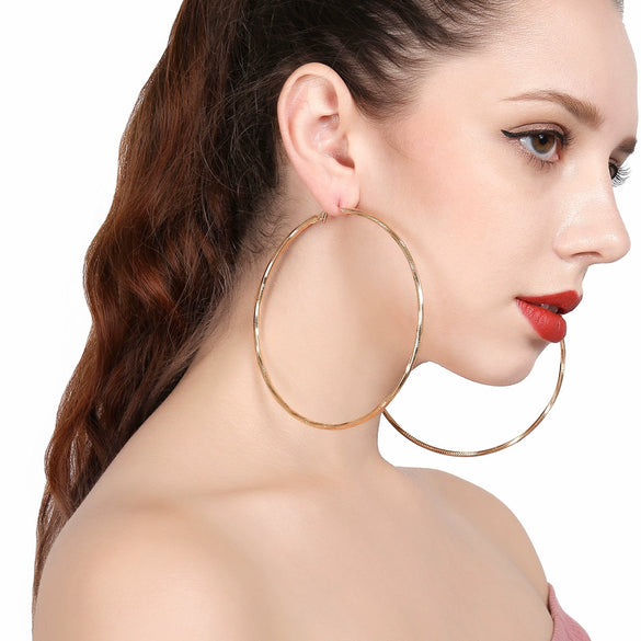 Allmatch Hollow Large Circle Geometric Alloy Earrings With Silver Inlay