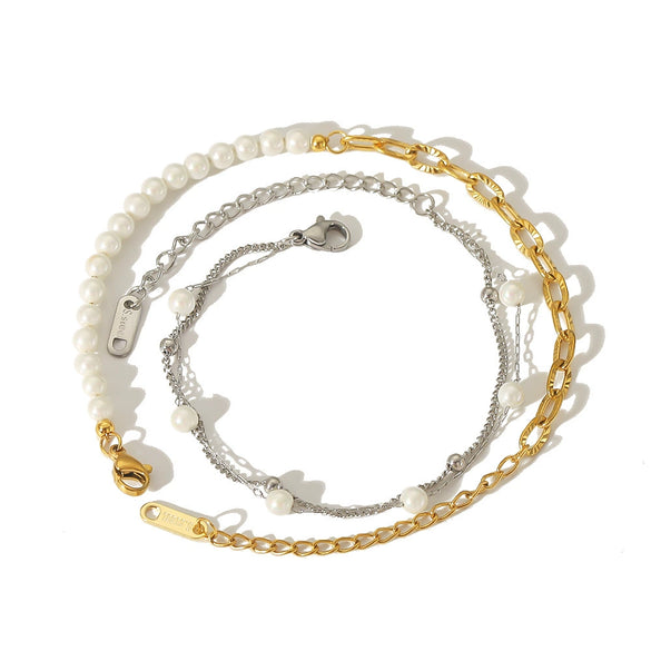Allmatch Imitation Pearl Women's Geometry Style Electroplated Stainless Steel Bracelet