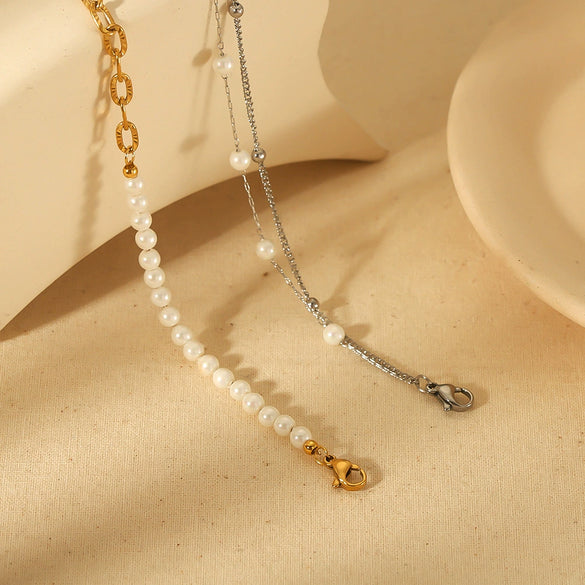 Allmatch Imitation Pearl Women's Geometry Style Electroplated Stainless Steel Bracelet