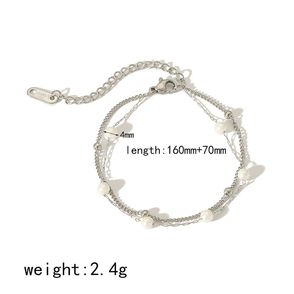 Allmatch Imitation Pearl Women's Geometry Style Electroplated Stainless Steel Bracelet