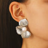 Allmatch Inlaid Pearl Flower Leaf Earrings For Women Alloy Electroplating Style Plants Flowers