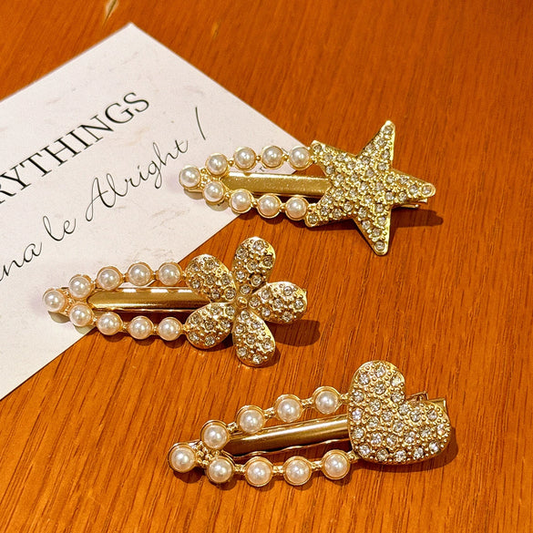 Allmatch Light Luxury Alloy Pearl Rhinestone Duckbill Hair Clip For Girls Set With Diamonds