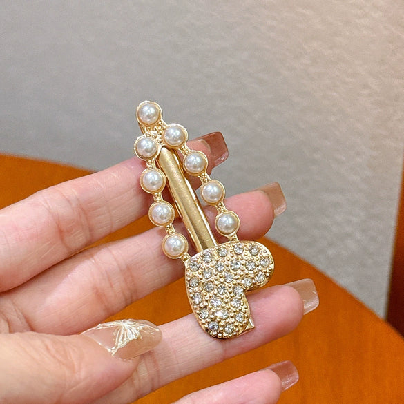 Allmatch Light Luxury Alloy Pearl Rhinestone Duckbill Hair Clip For Girls Set With Diamonds