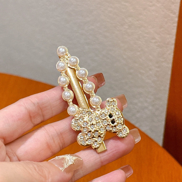 Allmatch Light Luxury Alloy Pearl Rhinestone Duckbill Hair Clip For Girls Set With Diamonds