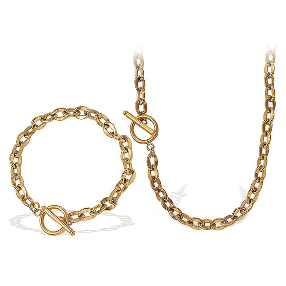 Allmatch Luxury 316L Stainless Steel And 316L Stainless Steel Ots Buckle Jewelry Electroplated Necklace And Bracelet For Women Fashion Ol Style