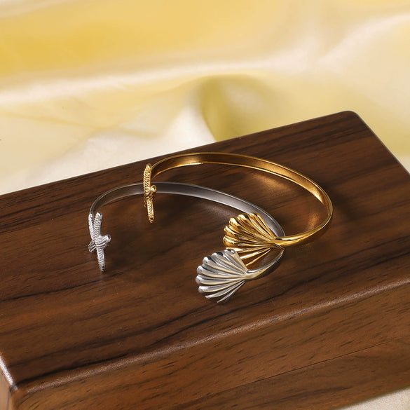 Allmatch Marine Elements Starfish Scallop Opening Adjustable Fashion Stainless Steel Bracelet With 18K Furnace Vacuum Plating