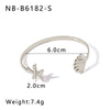 Allmatch Marine Elements Starfish Scallop Opening Adjustable Fashion Stainless Steel Bracelet With 18K Furnace Vacuum Plating