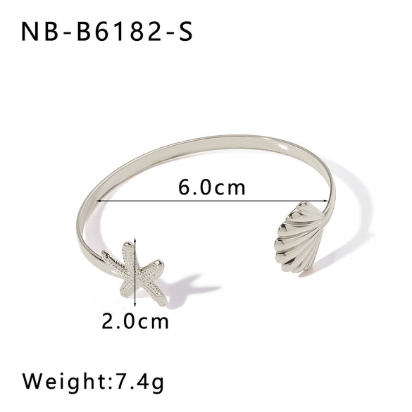 Allmatch Marine Elements Starfish Scallop Opening Adjustable Fashion Stainless Steel Bracelet With 18K Furnace Vacuum Plating