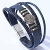 Allmatch Multilayer Woven Alloy And Pu Leather Bracelet With Geometric Pattern And Electroplating Treatment