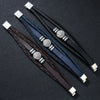 Allmatch Multilayer Woven Alloy And Pu Leather Bracelet With Geometric Pattern And Electroplating Treatment