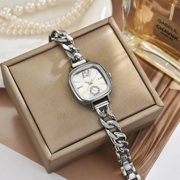 Allmatch Purple Aurora Dial Square Bracelet Watch For Students Alloy Material Fashion Style