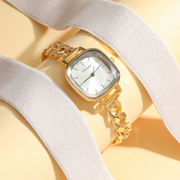 Allmatch Purple Aurora Dial Square Bracelet Watch For Students Alloy Material Fashion Style