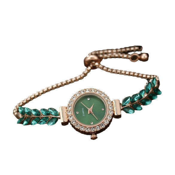 Allmatch Round Diamond Edge Leafshaped Alloy Quartz Jewelry Set For Women