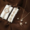 Allmatch Round Diamond Edge Leafshaped Alloy Quartz Jewelry Set For Women