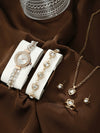Allmatch Round Diamond Edge Leafshaped Alloy Quartz Jewelry Set For Women