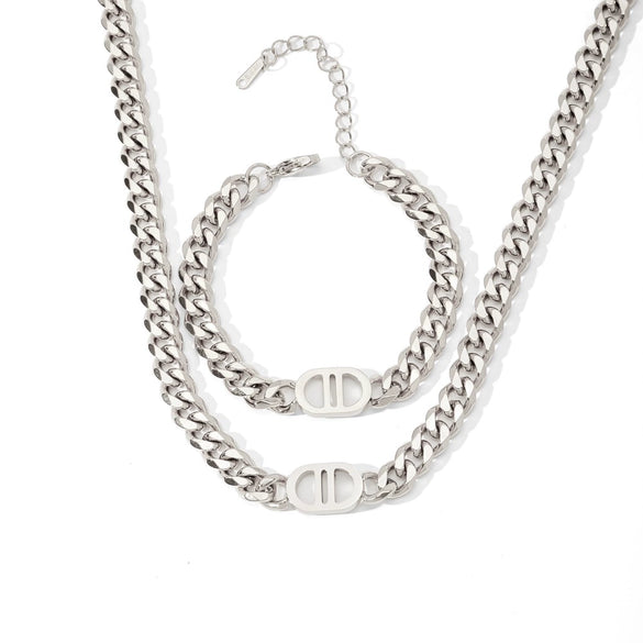 Allmatch Textured Stainless Steel Electroplated Bracelet Necklace Suit