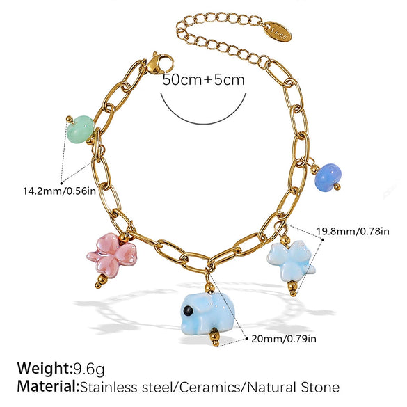 Allmatch 316L Stainless Steel Gold Ceramic Natural Stone Elephant Design Electroplated Necklace For Women