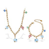 Allmatch 316L Stainless Steel Gold Ceramic Natural Stone Elephant Design Electroplated Necklace For Women
