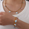 Allmatch 316L Stainless Steel Gold Ceramic Natural Stone Elephant Design Electroplated Necklace For Women