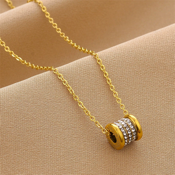 Allmatch Titanium Steel Necklace With Small Man Waist Pendant Electroplated Mixed Gem Inlay Geometric Style For Women