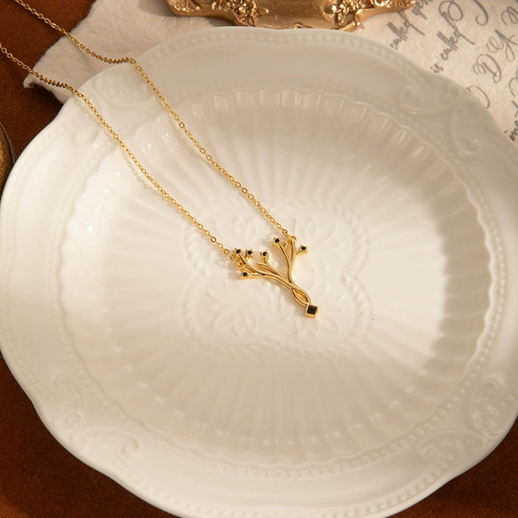 Allmatch Tree Of Life Titanium Steel Clavicle Necklace For Women With Electroplating And Inlaid Zircon
