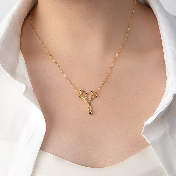 Allmatch Tree Of Life Titanium Steel Clavicle Necklace For Women With Electroplating And Inlaid Zircon
