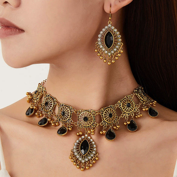 Alloy Acrylic Rhinestones Vintage Hollow Drop Spike Style Female Necklace And Earrings