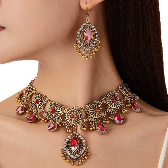 Alloy Acrylic Rhinestones Vintage Hollow Drop Spike Style Female Necklace And Earrings