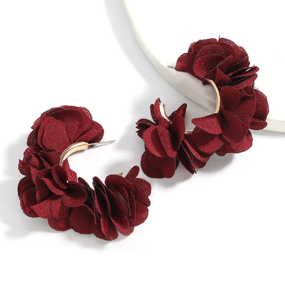 Alloy And Cloth Flower Cshaped Earrings For Women Fashion Style