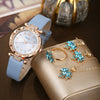 Alloy And Imitation Leather Round Belt Watch And Maple Leaf Jewelry Set For Female Leisure Style