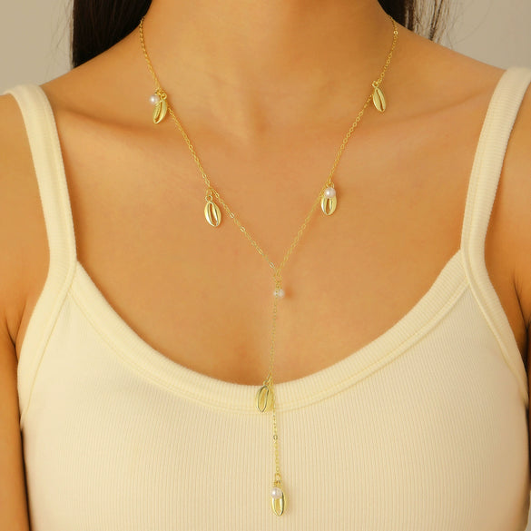 Alloy And Imitation Pearl Shell Chain With Sea Life Pendant Necklace And Bracelet Electroplated Ocean Style For Women