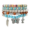 Alloy And Plastic Resin Beaded Multilayer Handmade Unisex Vintage Geometric Style Cactus Butterfly Leaf Bracelet 5Piece Set