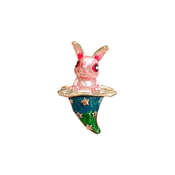 Alloy Animal Cartoon Rabbit Magic Hat Brooch For Women With Electroplating Design