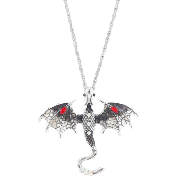 Alloy Animal Flying Dragon Shape Pendant Necklace With Oil Dripping Design Retro Disco Hiphop Style Unisex